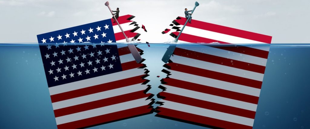Image of US Flag Torn in Half Like A Broken Boat on the Ocean