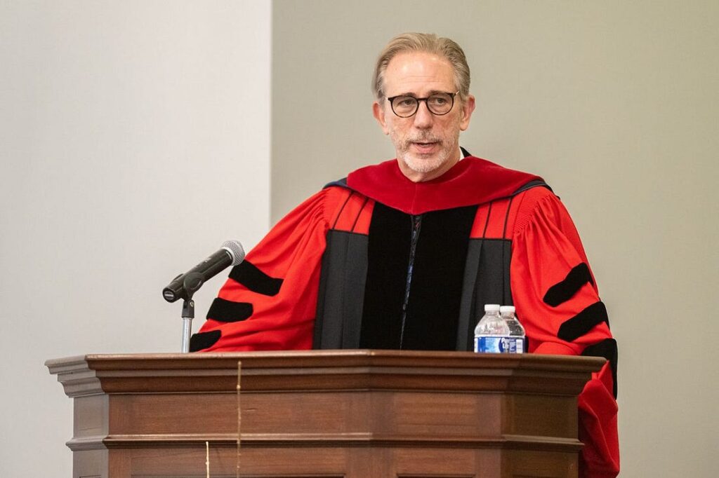 photo of David Gushee giving address at Franklin College