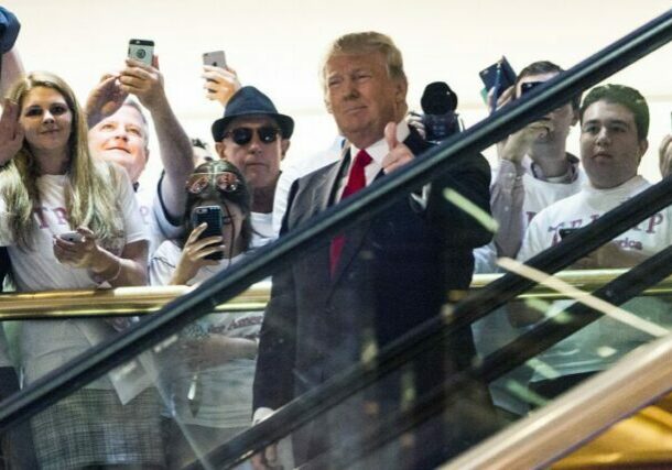Trump on escalator